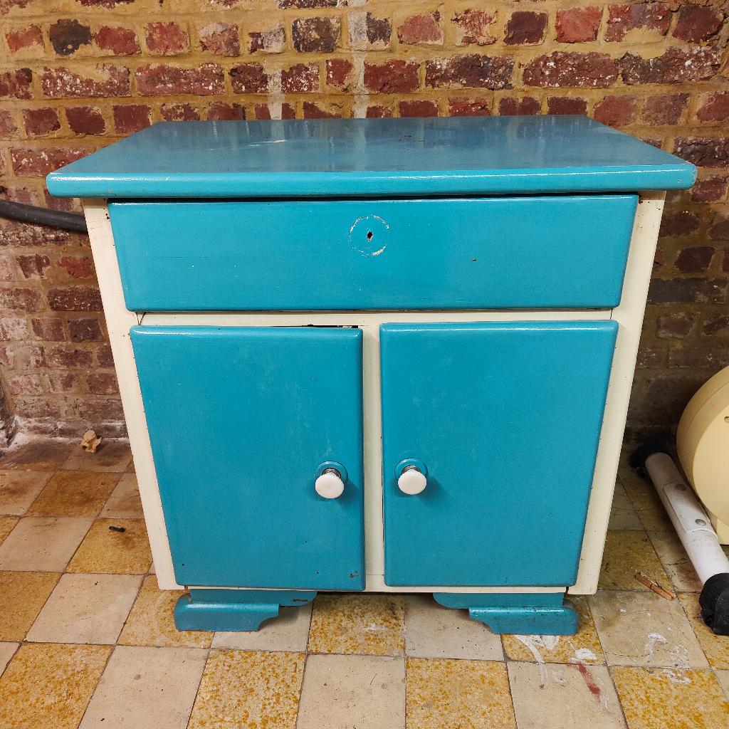 Petit buffet bleu années 50, 25 à 50 cm, Avec porte(s), Moins de 100 cm, Enlèvement