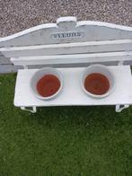 2 Bloempotjes in klein bankje te koop., Ophalen, Rechthoekig, Tuin