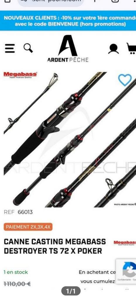 Canne a pêche casting megabass carnassier, Watersport en Boten, Hengelsport | Roofvissen, Nieuw, Ophalen