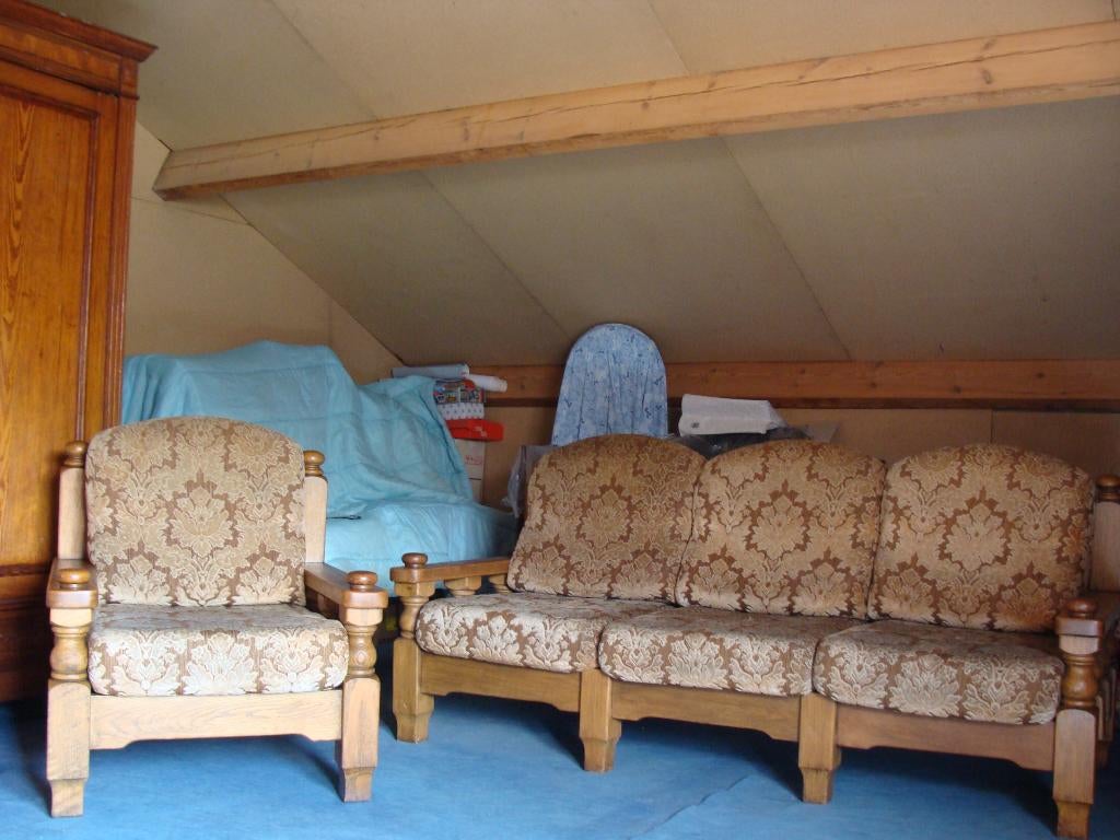 salon en chêne massif, tissus, 3 places, 1 place, Antiek en Kunst, Antiek | Meubels | Stoelen en Sofa's, Ophalen