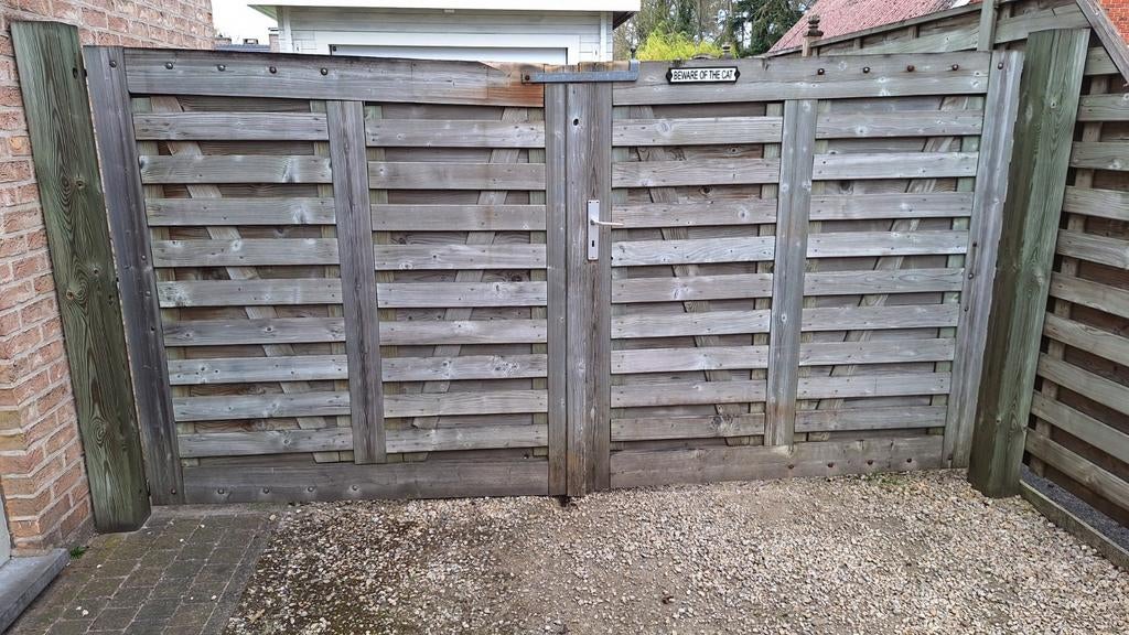 Geïmpregneerde tuinpoort 315cm breed, Ophalen, Draaipoort