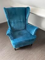 IKEA STRANDMON Oorfauteuil - Velours Blauw Uitstekende Staat, Maison & Meubles, Fauteuils, Enlèvement, Comme neuf, Tissus