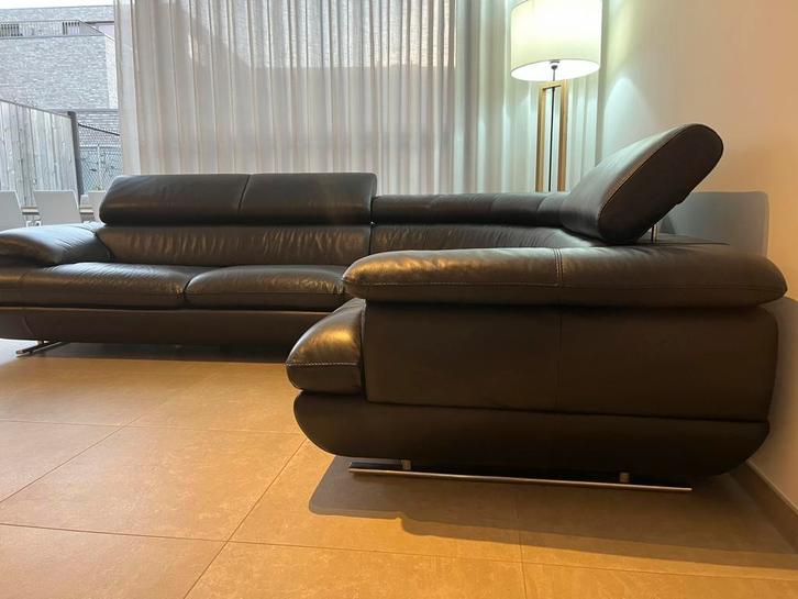 Zwart lederen hoeksalon - merk T&T design, Huis en Inrichting, Zetels | Complete zithoeken, Gebruikt, Ophalen