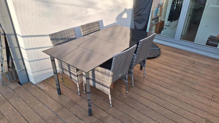 Table et chaises de terrasse à vendre, Tuin en Terras, Tuintafels, Zo goed als nieuw, Rechthoekig, Overige materialen, Ophalen