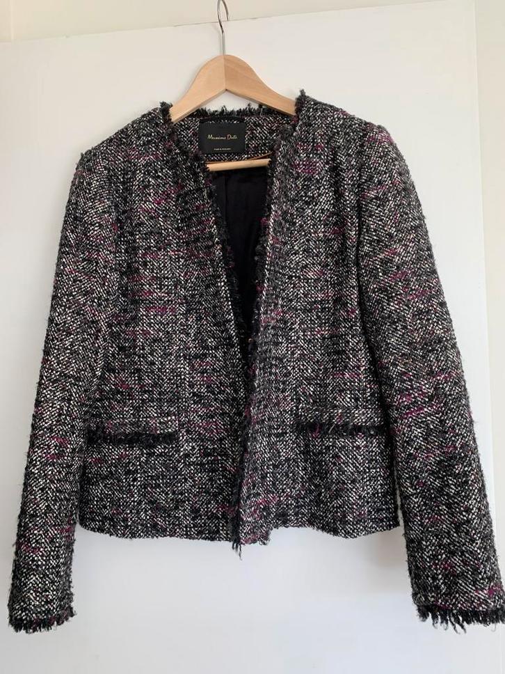 Veste tweed Massimo Dutti noir/gris – style Chanel – T.40, Kleding | Dames, Jasjes, Kostuums en Pakken, Zo goed als nieuw, Maat 38/40 (M)