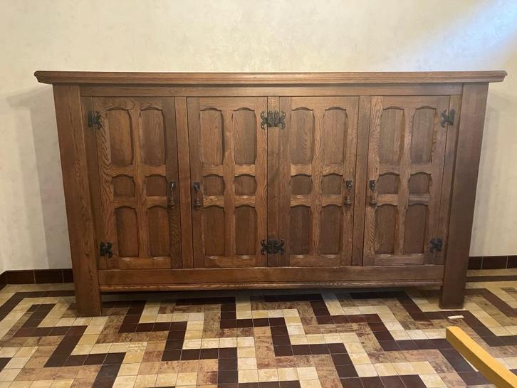 Grote kast en bijhorende bar in massieve eik, Antiek en Kunst, Antiek | Meubels | Kasten, Ophalen
