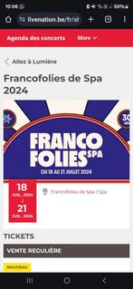 2 tickets pour les Francofolies de Spa à 60 € par billet, Juli