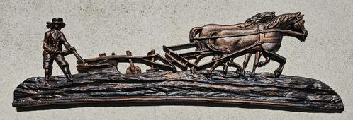 Metalen beeld met bronslook van twee paarden, Antiek en Kunst, Curiosa en Brocante, Ophalen