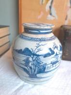 Antieke Chinese gemberpot met deksel blauw wit 19de eeuw, Ophalen of Verzenden