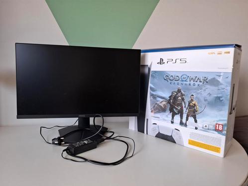 Ps5 disc edition (+controller, hdmi kabel, voet)  + monitor, Games en Spelcomputers, Spelcomputers | Sony PlayStation 5, Zo goed als nieuw