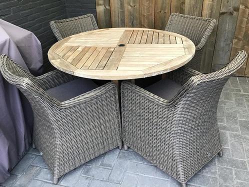 Teak tafel met 4 zetels, Jardin & Terrasse, Ensembles de jardin, Comme neuf, Osier, Enlèvement