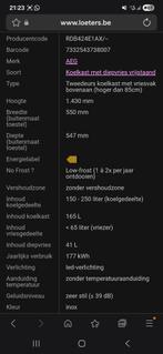 AEG Koelksta met diepvries Vrijstaand, Elektronische apparatuur, Koelkasten en IJskasten, Ophalen, 200 liter of meer, Zo goed als nieuw