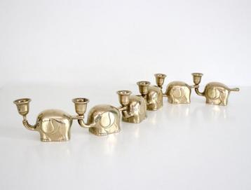 Seventies messing kandelaars - Vintage olifantjes  beschikbaar voor biedingen