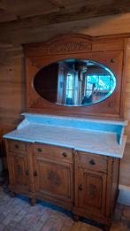 Antieke commode met marmeren blad en spiegel., Antiek en Kunst, Ophalen
