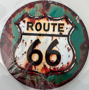Metalen reclamebord Route 66 rond - retro vintage mancave beschikbaar voor biedingen