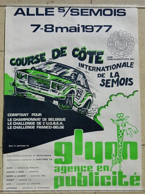 Originele affiche course de côte de la Semois 1977 ZELDZAAM, Verzamelen, Automerken, Motoren en Formule 1, Zo goed als nieuw, Auto's