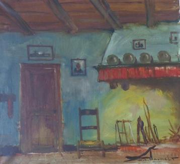 HENRI JOSEPH PAUWELS / INTERIEUR / OLIEVERF DOEK / 65x70cm beschikbaar voor biedingen