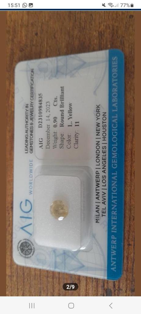 Prachtige echte gele diamant van 0,90 karaat, Handtassen en Accessoires, Edelstenen, Ophalen of Verzenden