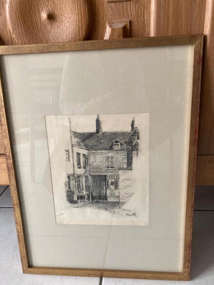 Originele potloodschets in lijst– Henri Mathy, Antiquités & Art, Art | Peinture | Classique, Enlèvement ou Envoi