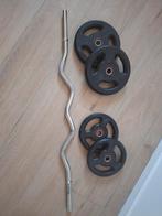 Curl halterstang met halterschijven 2x 10kg - 2x 5kg, Ophalen of Verzenden, Zo goed als nieuw, Halterschijven
