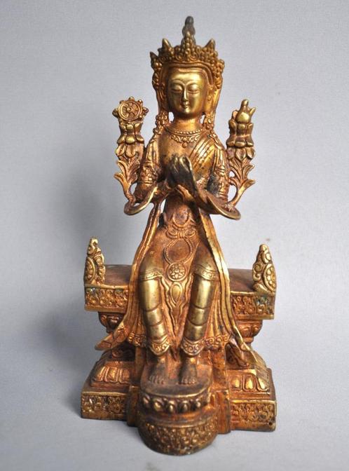 Maitreya doré en bronze, Népal, vers 1980, Antiquités & Art, Art | Art non-occidental, Envoi