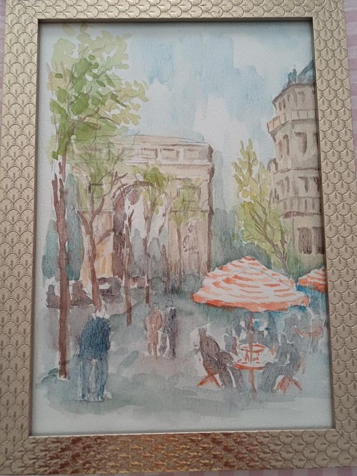 AQUAREL M.VAN DEN BEMPT met kadertje, Antiek en Kunst, Kunst | Tekeningen en Fotografie, Ophalen of Verzenden