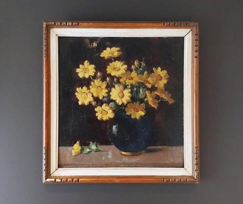 Bouquet de fleurs, huile sur toile signée Clémence Biron, Antiquités & Art, Art | Peinture | Classique, Enlèvement ou Envoi