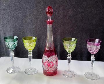 Val St Lambert 4 glazen met karaf Verrept bieden vanaf 650 €, Antiek en Kunst, Antiek | Glaswerk en Kristal, Ophalen
