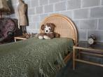 Bohemian Rieten Vintage éénpersoons bed, Huis en Inrichting, Slaapkamer | Bedden, Beige, 90 cm, Gebruikt, Eenpersoons