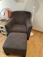 2x Ikea zetel / fauteuil stof grijs, + poef / voetenbank, Gebruikt, Stof, Ophalen