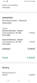 2x tickets Rammstein 28/06/2024 Oostende, Tickets en Kaartjes, Concerten | Rock en Metal, Juni, Twee personen, Hard Rock of Metal