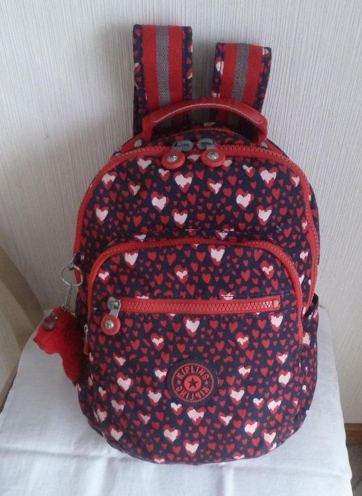 Kipling middelgrote driekleurige rugzak + aap, Handtassen en Accessoires, Tassen | Rugtassen, Gebruikt, Kipling, 25 tot 40 cm