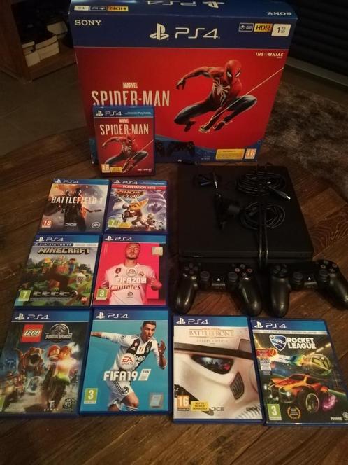 PS4 Slim 1TB, 2 controllers, 9 spelletjes, Consoles de jeu & Jeux vidéo, Consoles de jeu | Sony PlayStation 4, Utilisé, Slim, 1 TB