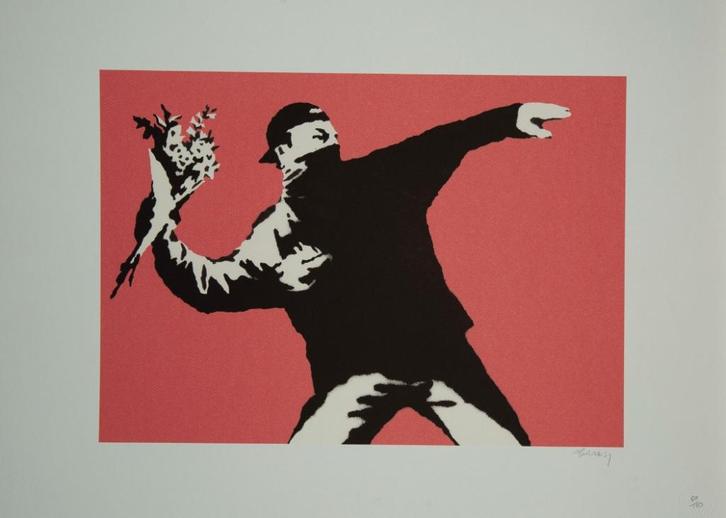 Banksy - Flower Thrower, Antiek en Kunst, Kunst | Litho's en Zeefdrukken, Ophalen of Verzenden