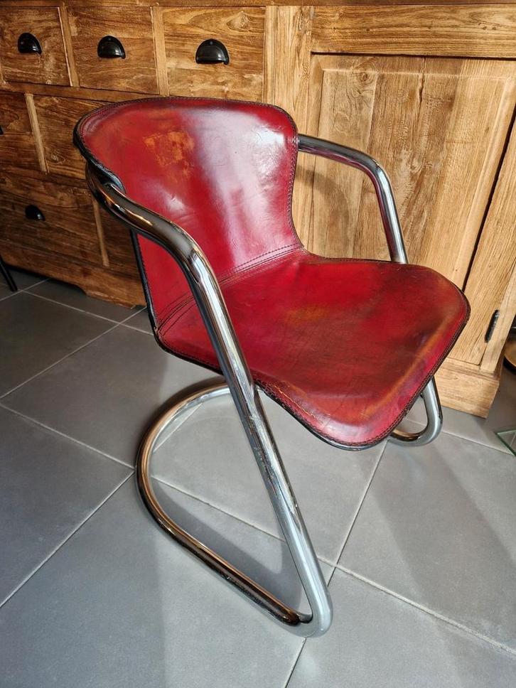 vintage metaform tuigleer leren buisframe stoel ‘70, Antiek en Kunst, Curiosa en Brocante, Ophalen