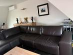 Donkerbruin hoeksalon met poef, Huis en Inrichting, Ophalen, Gebruikt, Vierpersoons of meer, Leer