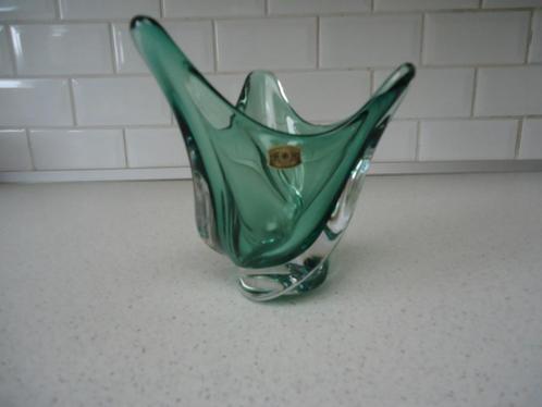 Vintage Groen Cristal schaal/ vaas van "Val St- Lambert" in, Antiek en Kunst, Antiek | Glaswerk en Kristal, Ophalen of Verzenden
