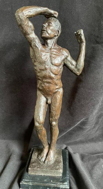 Bronzen beeld naakte man (Adam) Rodin 40 cm zuiver brons