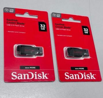 2x Sandisk Cruzer Blade 32GB USB-stick 2.0 - 64GB usbstick beschikbaar voor biedingen