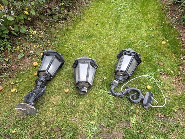 Zwarte gietijzeren lantaarns, Tuin en Terras, Buitenverlichting, Gebruikt, Staande lamp, Overige materialen, Netvoeding, Ophalen