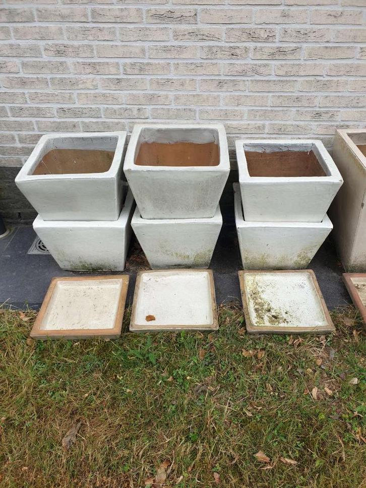 6x Large geglazuurde vorstbestendige bloempot + schaal, Tuin en Terras, Bloempotten, Binnen, Ophalen