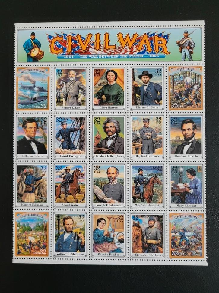 Postzegelvel herdenking Amerikaanse Burgeroorlog, Postzegels en Munten, Postzegels | Amerika, Postfris, Ophalen of Verzenden