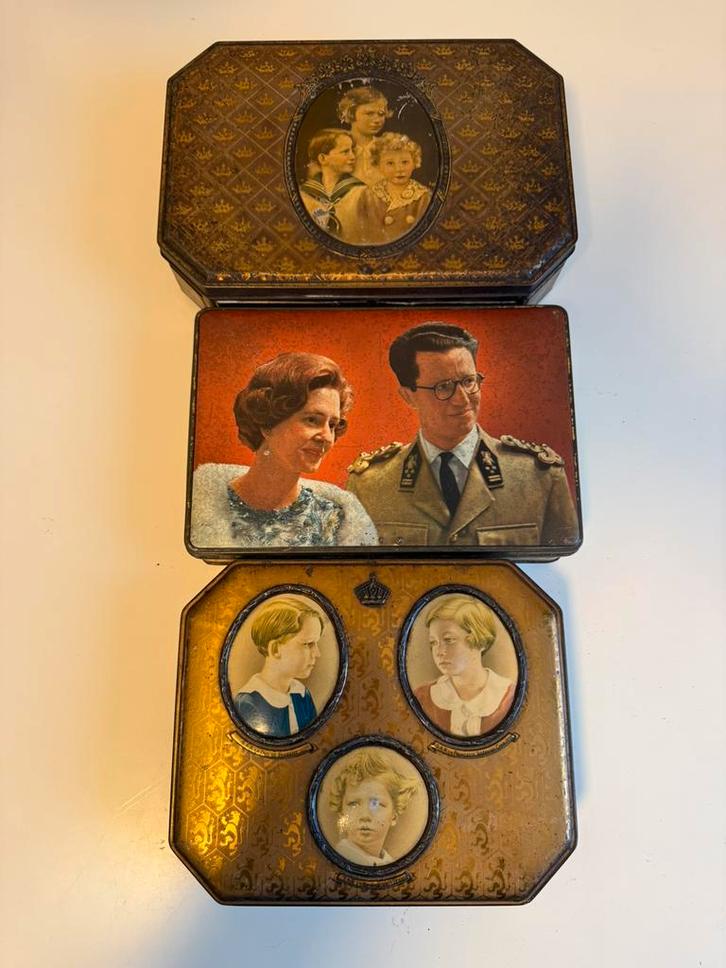 Lot Boîtes Chocolat Biscuits Vintage Famille Royale Belge, Verzamelen, Koningshuis en Royalty, Gebruikt, Overige typen, Ophalen of Verzenden