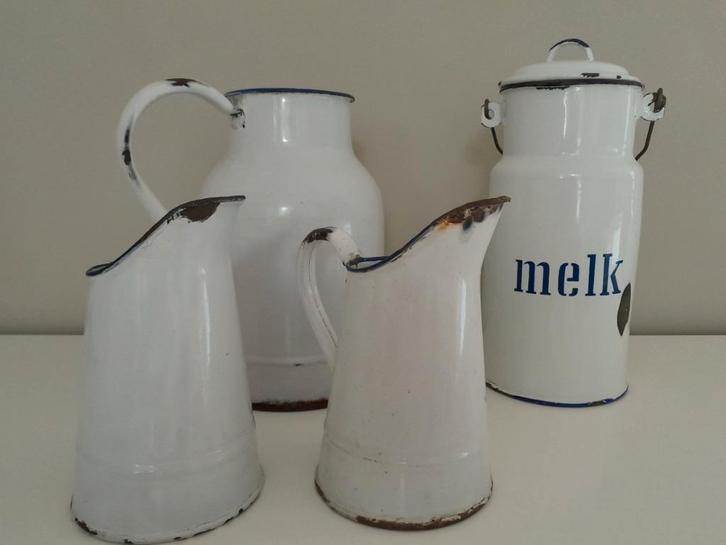 Collection 4 objets de décoration émaillés, Antiquités & Art, Antiquités | Outils & Instruments, Enlèvement ou Envoi