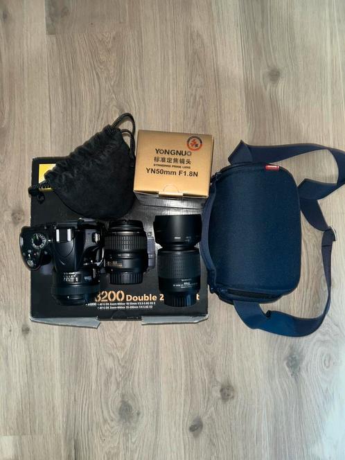 Nikon d3200 double zoom kit + 50 mm 1.8 lens + draagtas, Audio, Tv en Foto, Fotocamera's Digitaal, Zo goed als nieuw, Spiegelreflex