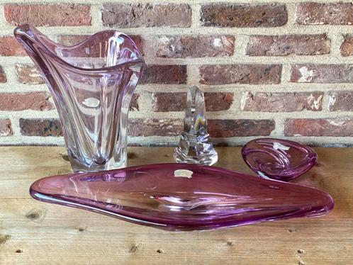 Set Val Saint Lambert loodkristal – gegraveerd – met labels, Antiek en Kunst, Antiek | Vazen, Ophalen
