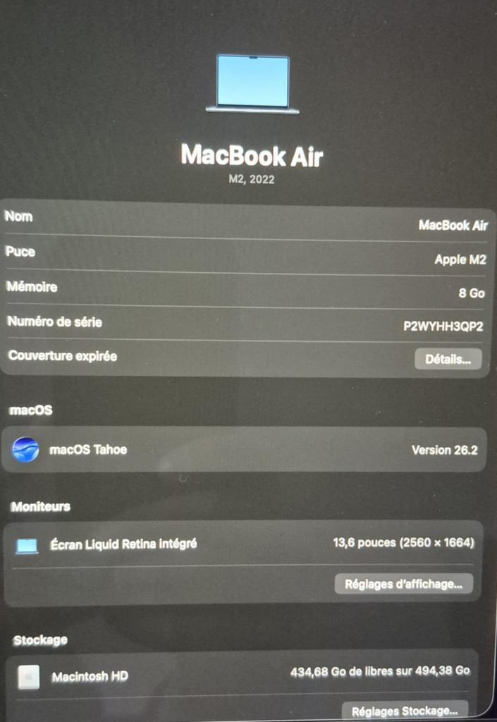 Macbook Air - M2 -2022, Informatique & Logiciels, Apple Macbooks, MacBook, Azerty, Enlèvement