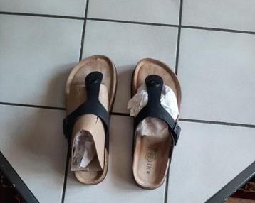 zwarte teenslippers maat 39 leder nieuw beschikbaar voor biedingen