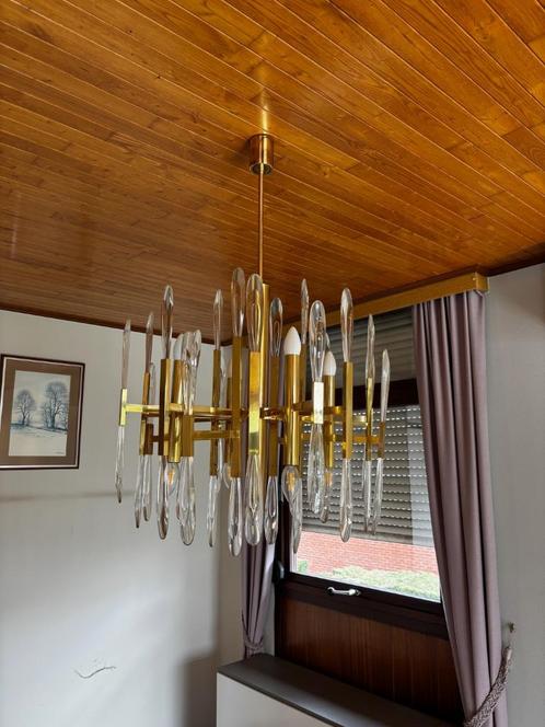 Gaetano Sciolari kroonluchter - 1970s - Messing & Kristal, Huis en Inrichting, Lampen | Kroonluchters, Zo goed als nieuw, Overige materialen