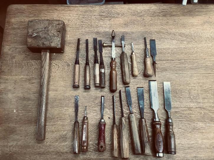 lot antieke beitels en gutsen sheffield e.a., Antiek en Kunst, Antiek | Gereedschap en Instrumenten, Ophalen of Verzenden